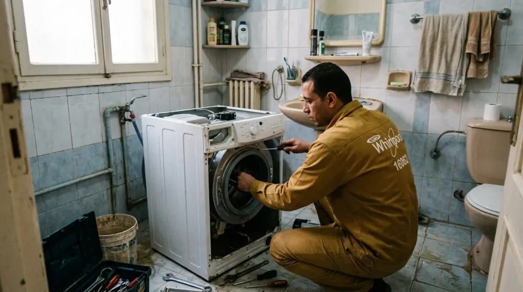 غسالة ويرلبول الملابس تخرج عليها بقايا مسحوق